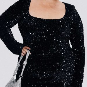 Vinelle Long Sleeve Mini Dress Black Curve