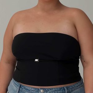 Flounce Strapless Top Black Curve