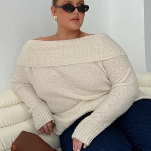Parkley Boucle Off The Shoulder Cream Curve
