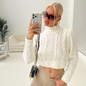 Degi Cropped Cable Sweater White