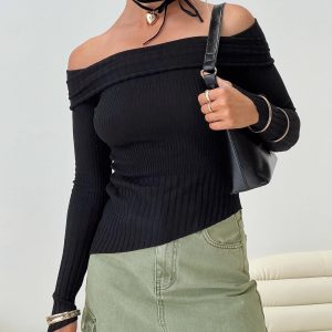 Wyandra Off The Shoulder Knit Sweater Black