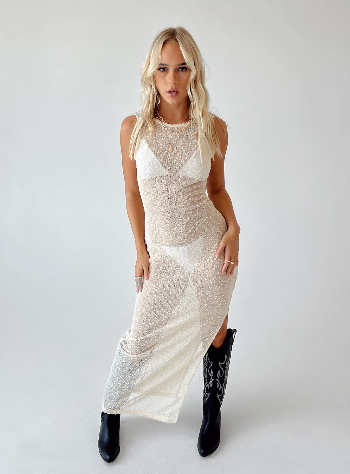 Performer Knit Maxi Dress Cream - Image 8