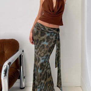 Caviar Tie Maxi Skirt Leopard