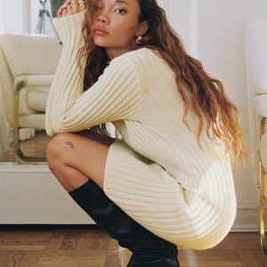 Hadder Long Sleeve Knit Mini Dress Beige