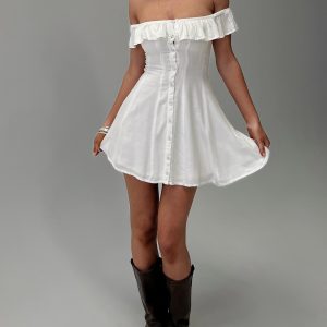 Corail Off Shoulder Frill Mini Dress White