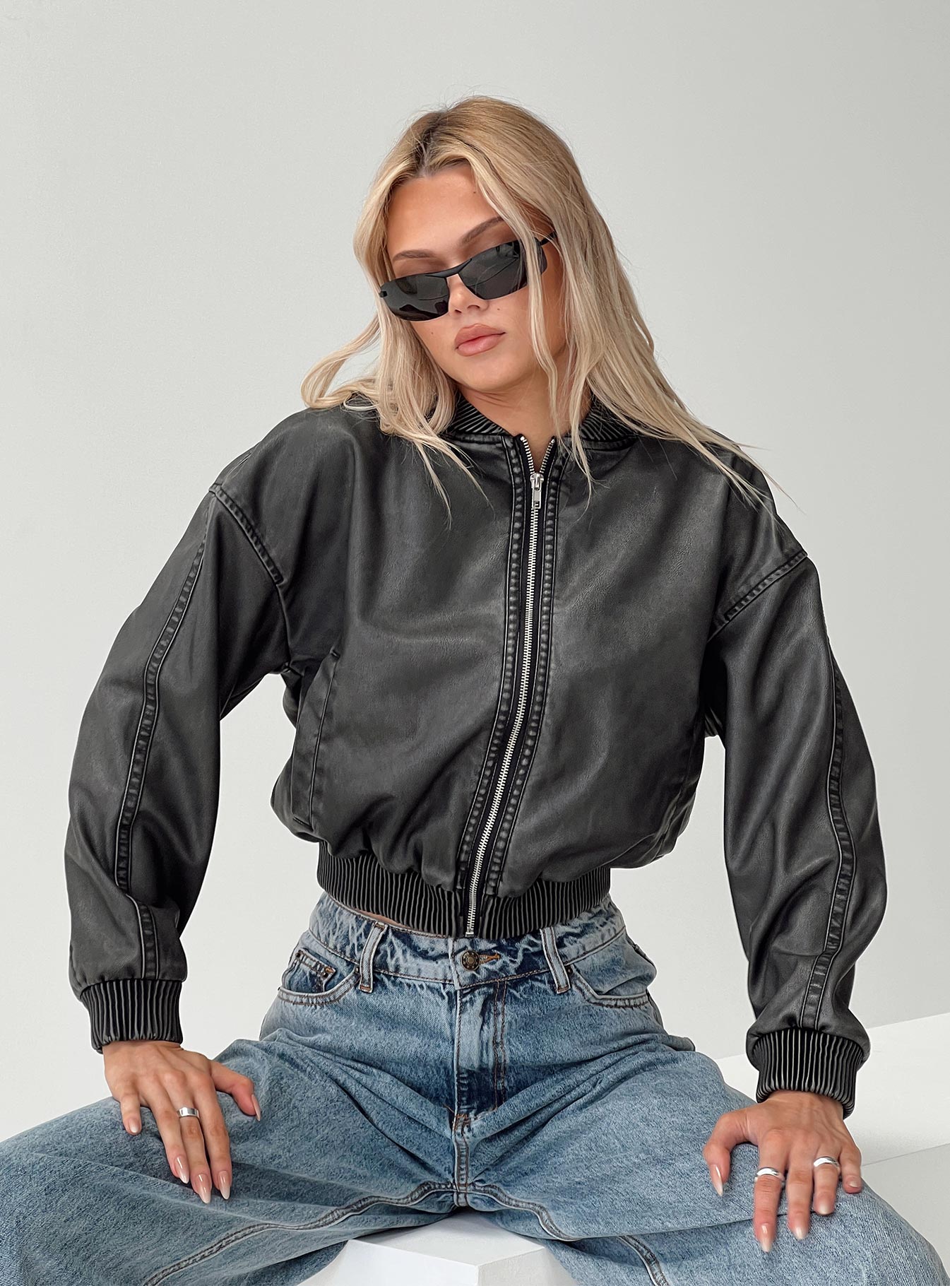 Project Faux Leather Jacket Slate - Image 6