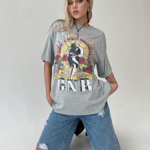 Guns & Roses Illusion Oversized Tee Grey