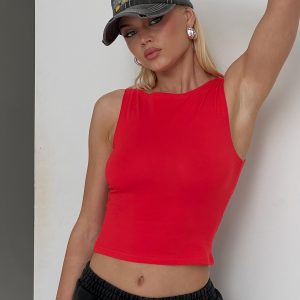 Bleeker High Neck Top Red