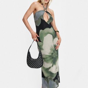 Zelle Halter Cut Out Maxi Dress Blue Multi