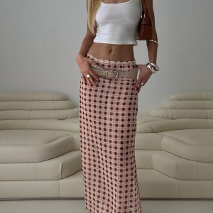 Surina Skirt Peach Check