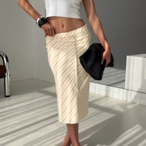 Asmara Tie Side Midi Skirt Yellow Stripe