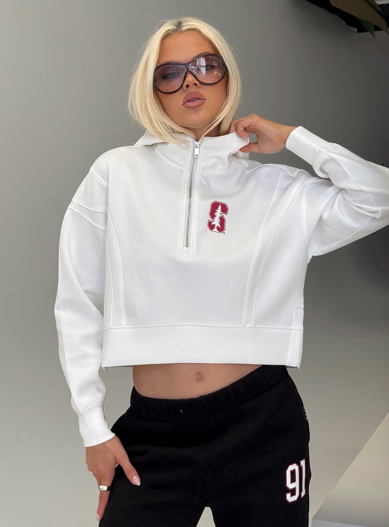 Stanford Buttersport Half-zip Hoodie White