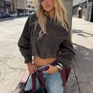 Mastery Faux Suede Bomber Jacket Charcoal