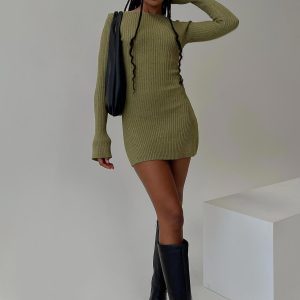 Osment Long Sleeve Knit Mini Dress Olive
