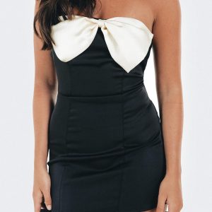 Kesy Bow Tie Mini Dress Black Petite