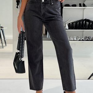 Holly Asymmetric Straight Leg Jean Black Denim Petite