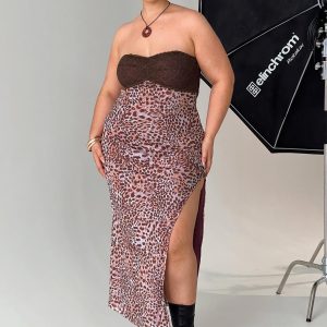Raidein Strapless Maxi Dress Leopard Curve