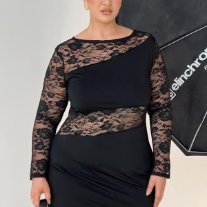 Covington Long Sleeve Mini Dress Black Curve