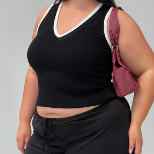 Baseline V Neck Rib Tank Top Black / White Curve