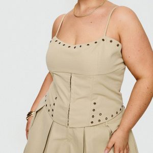 Alinzia Eyelet Corset Top Beige Curve