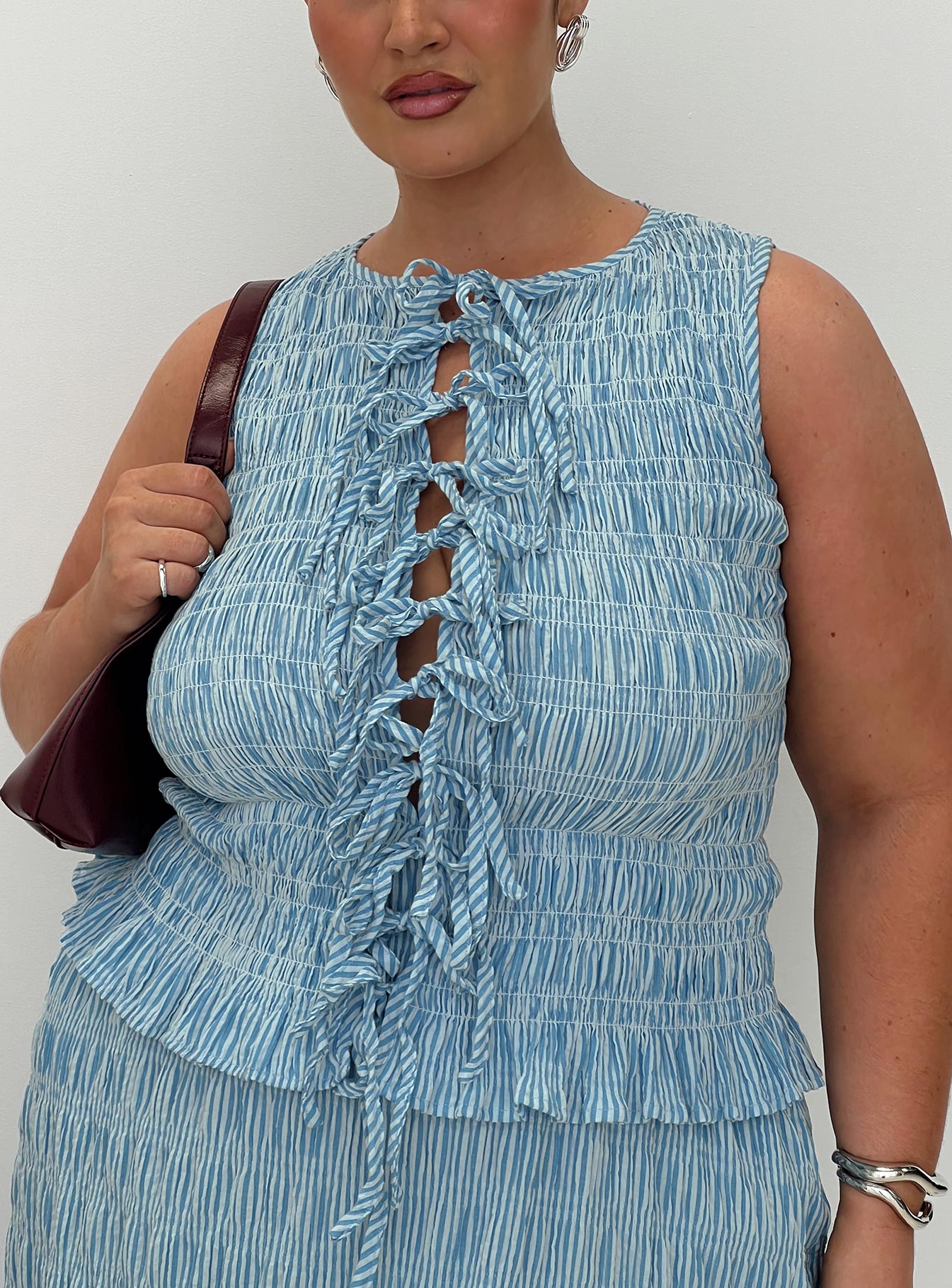 Songbird Shirred Maxi Dress Blue Curve - Image 8