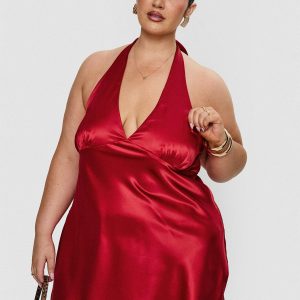 Pelagia Halter Scarf Tie Mini Dress Red Curve