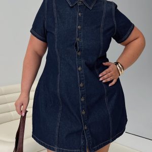 Perception Denim Mini Dress Mid Wash Curve