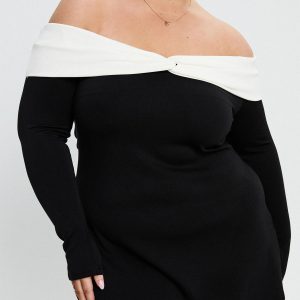 Distractions Off Shoulder Long Sleeve Mini Dress Multi Curve