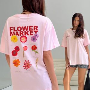 Flower Chart Oversized Tee Pink