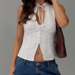 Tempting Tie Detail Top White
