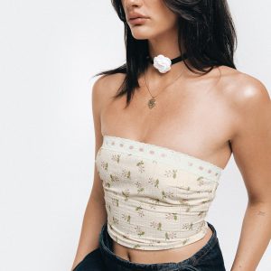 Chariot Strapless Top White / Floral