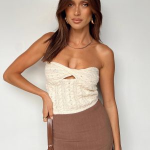 Chels Strapless Knit Top Cream