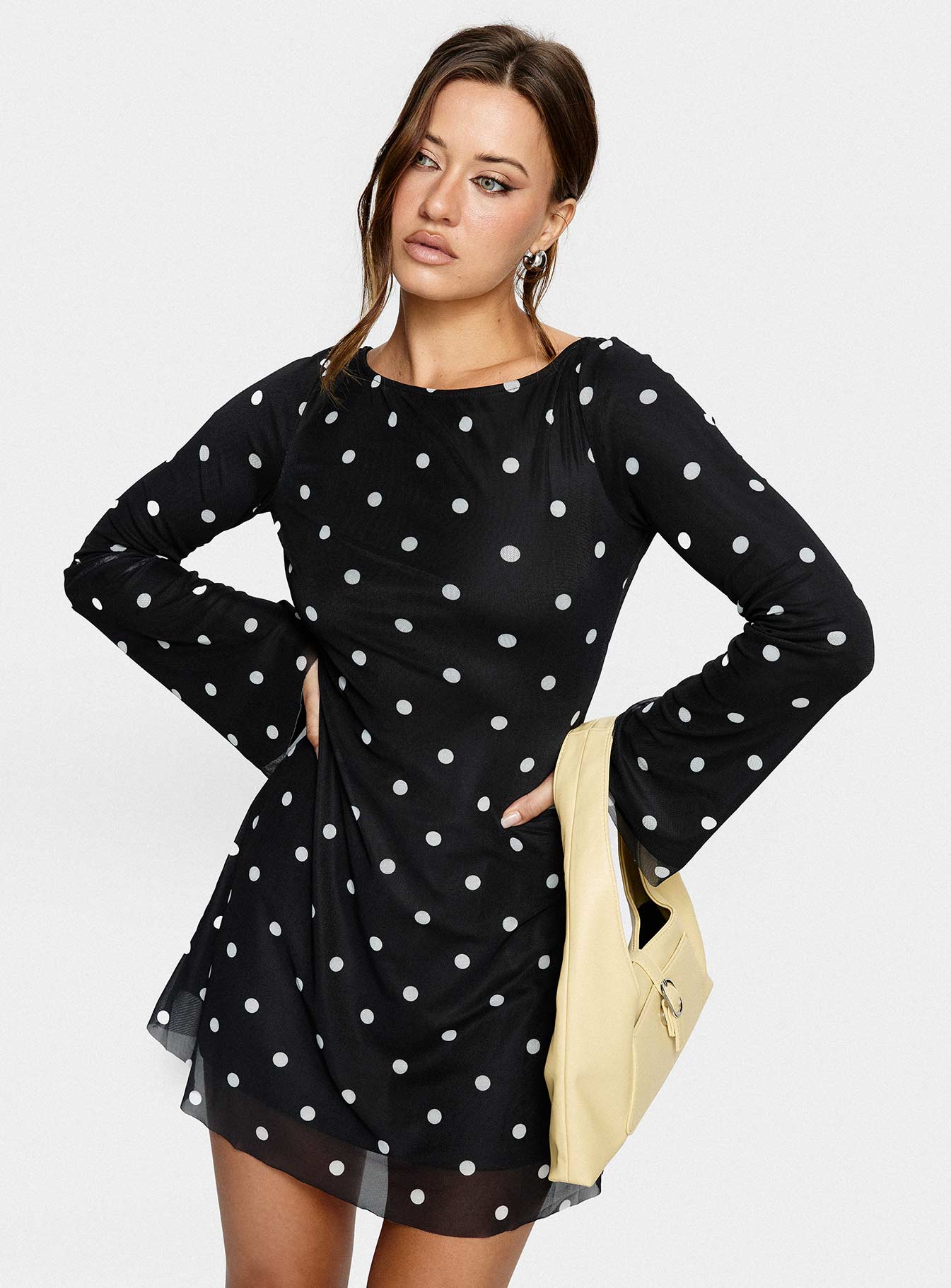 Lukea Long Sleeve Mini Dress Black Polka Dot