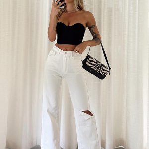 Sevina Wide Leg Denim Jeans White
