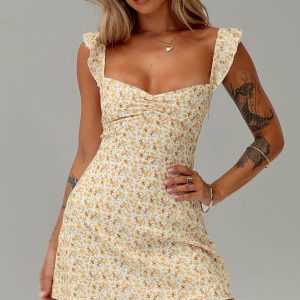 Landon Mini Dress Yellow Floral