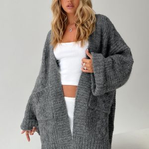 Paisleigh Cable Knit Cardigan Charcoal