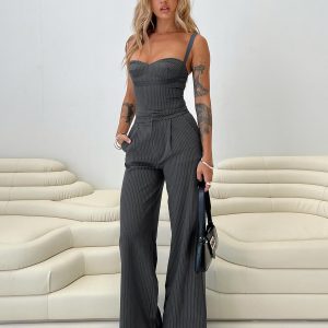 Briana Set Charcoal Pinstripe