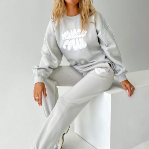 Princess Polly Track Pants Bubble Text Grey / Cloud White