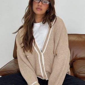 Cressara Contrast Knit Cardigan Beige / White