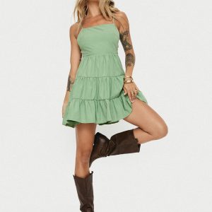 Summer Break Mini Dress Sage