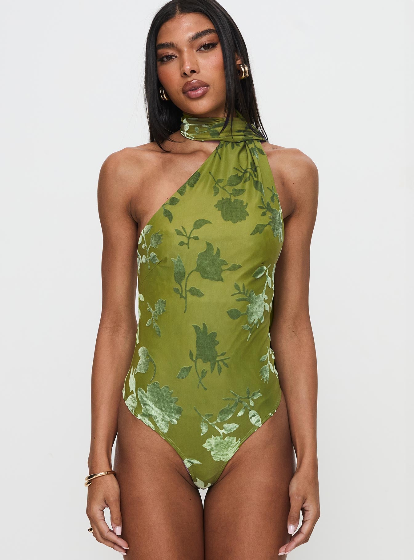 Frostbloom Scarf Neck Bodysuit Green - Image 5