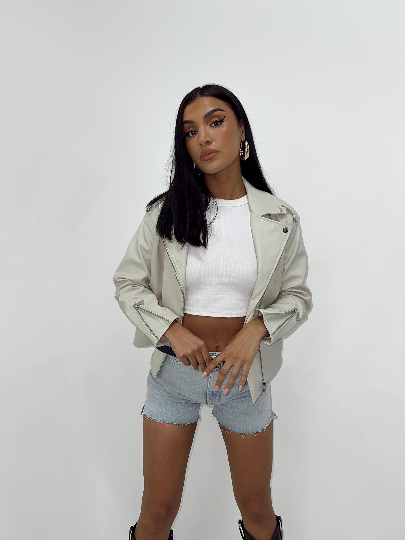 Auburn Faux Leather Jacket Cream - Image 6