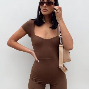 Nolan Short Sleeve Romper Brown