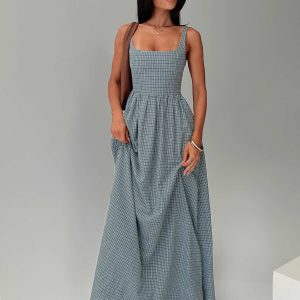 Cartmel Check Maxi Dress Navy