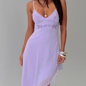 Secret Gardens Asymmetrical Midi Dress Purple