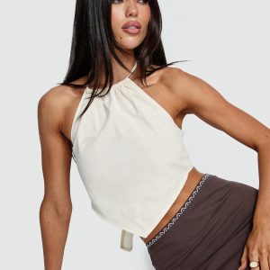 Just Imagine Tie Back Top Beige