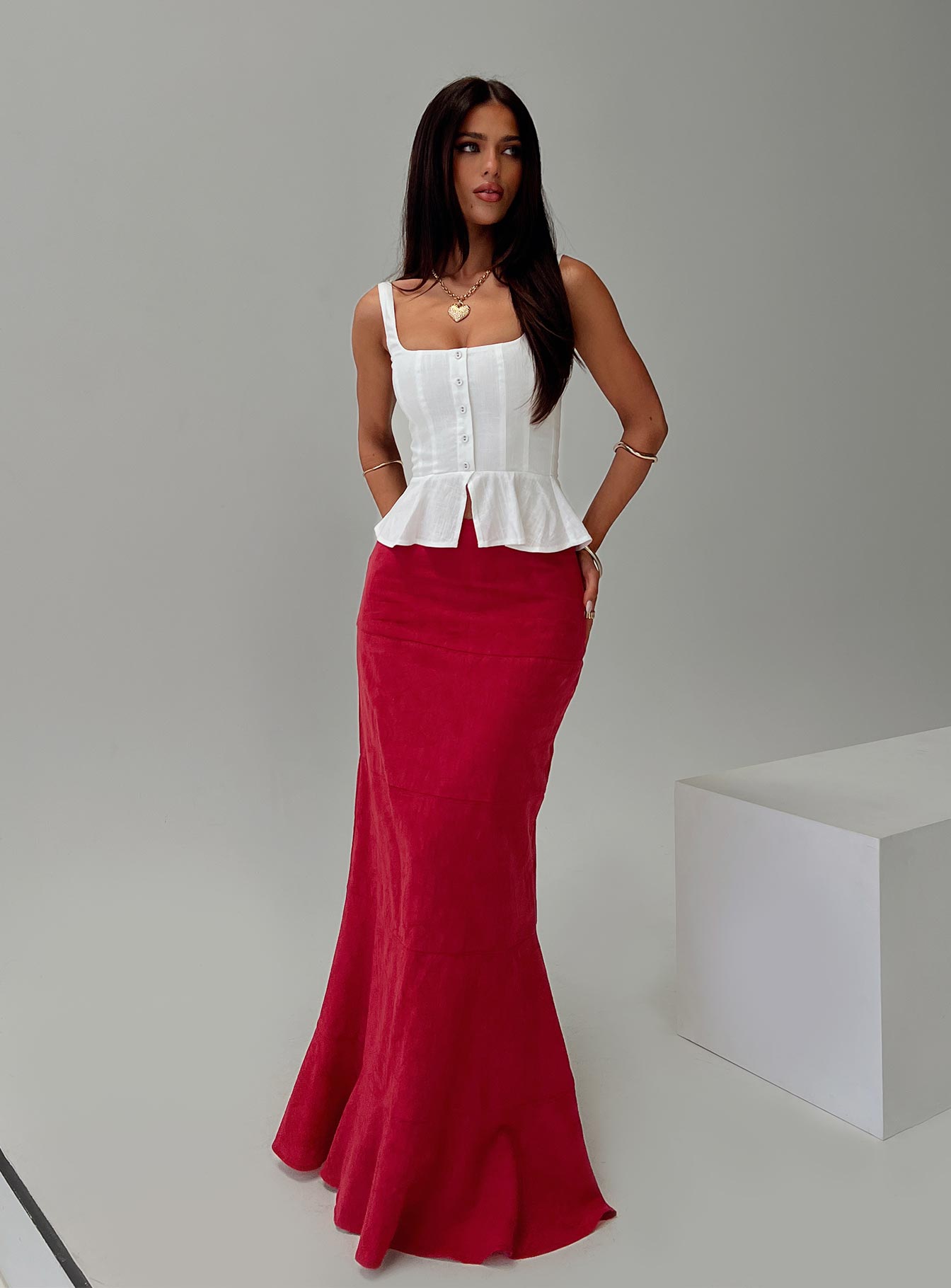 Raven Mid Rise Maxi Skirt Red - Image 8