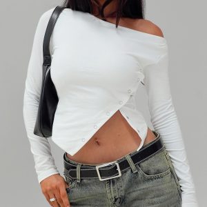 Karre Off The Shoulder Long Sleeve Top White