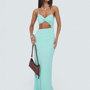 No Control Keyhole Maxi Dress Aqua