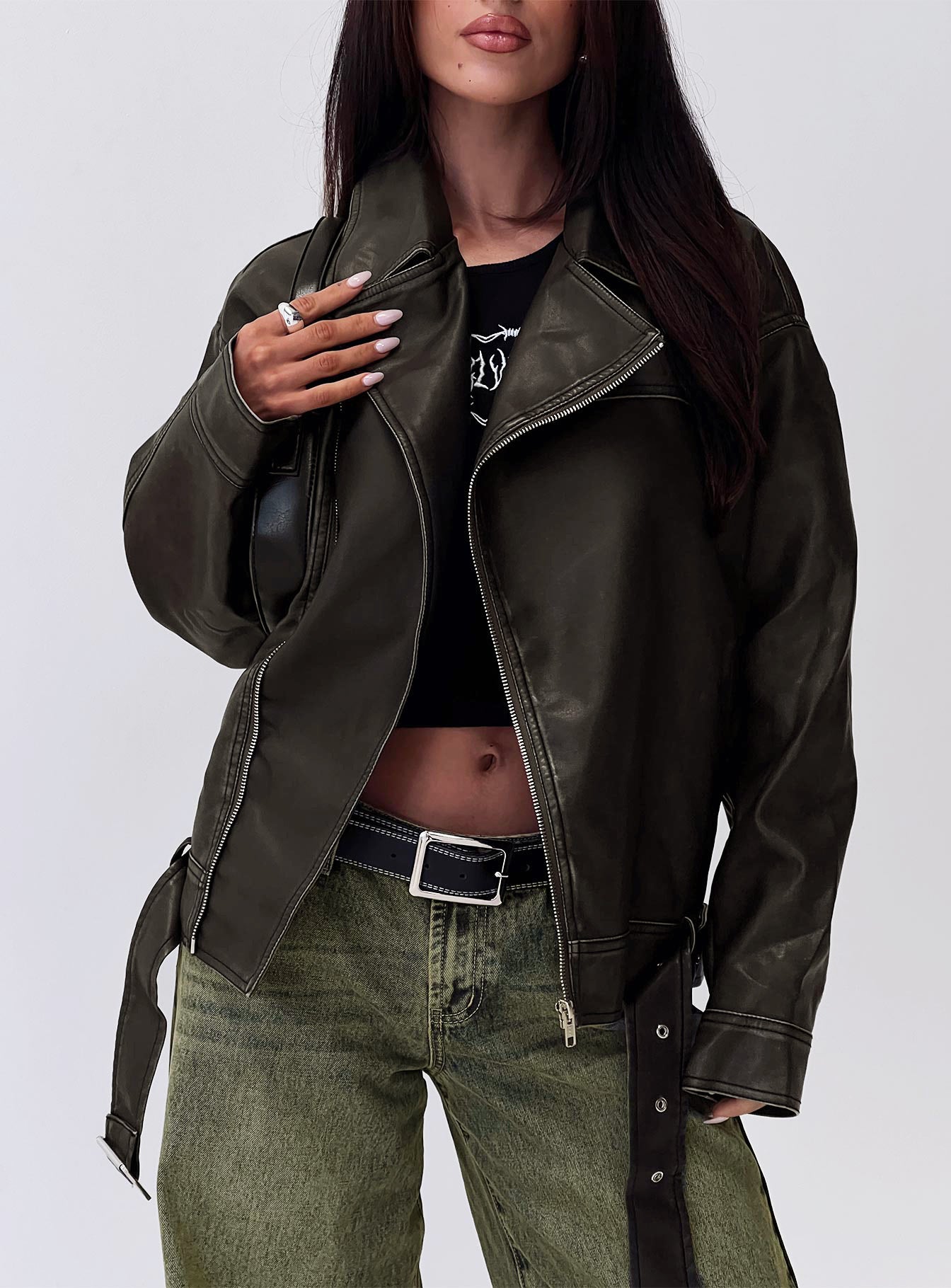 Aldrich Oversized Boyfriend Biker Jacket Washed Grey - Image 7